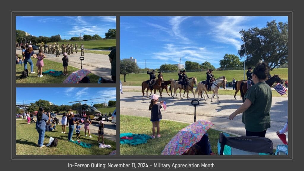photos from students and family attending a military appreciation event